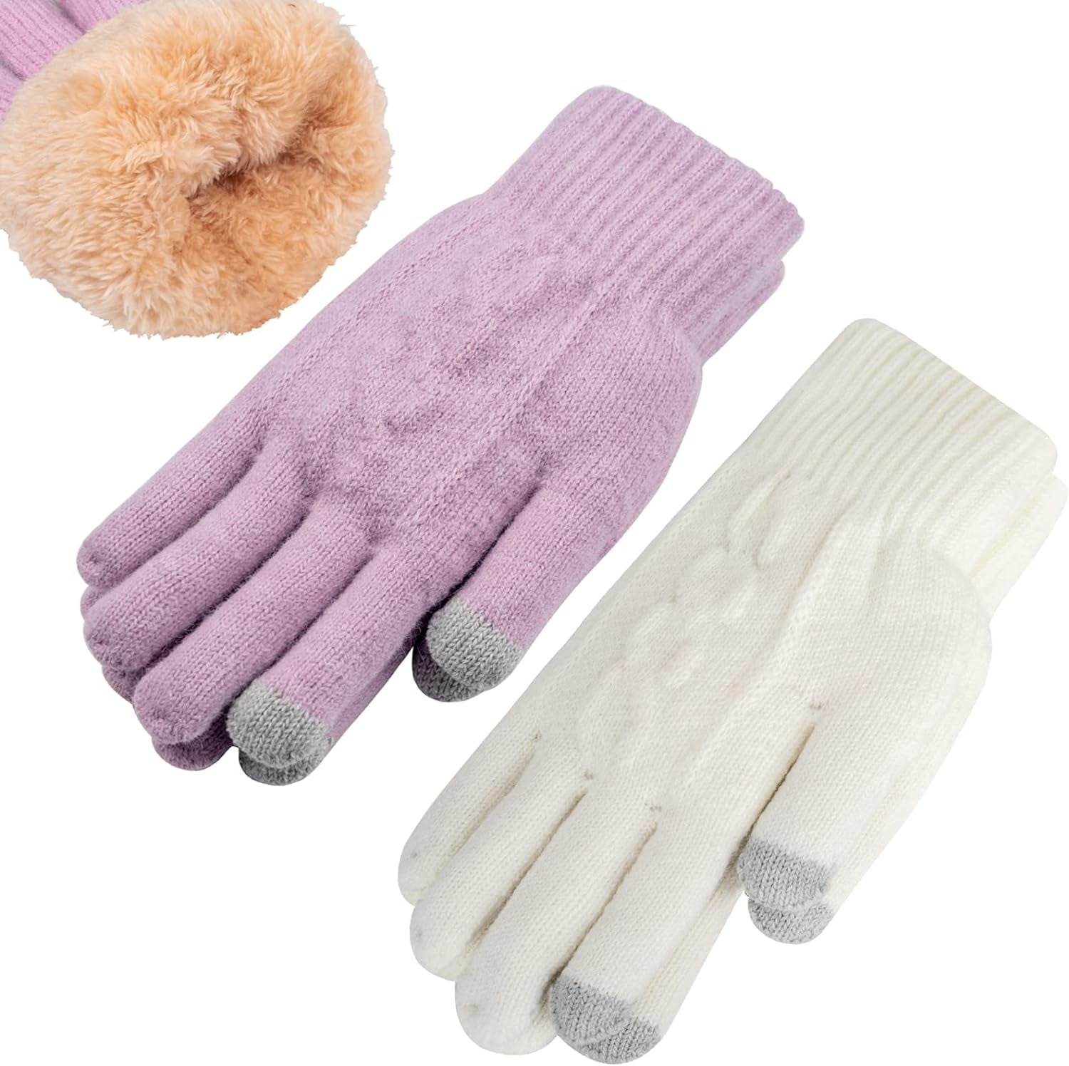 Women'S Winter Warm Touch Screen Gloves Womens Thermal Cable Knit Wool Fleece Li