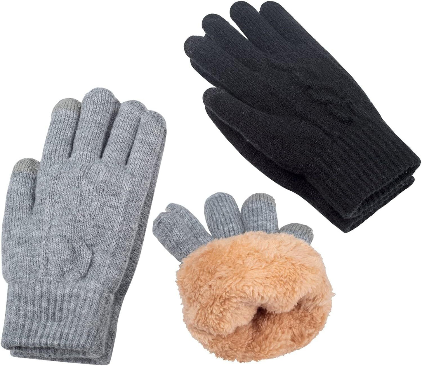 Women'S Winter Warm Touch Screen Gloves Womens Thermal Cable Knit Wool Fleece Li