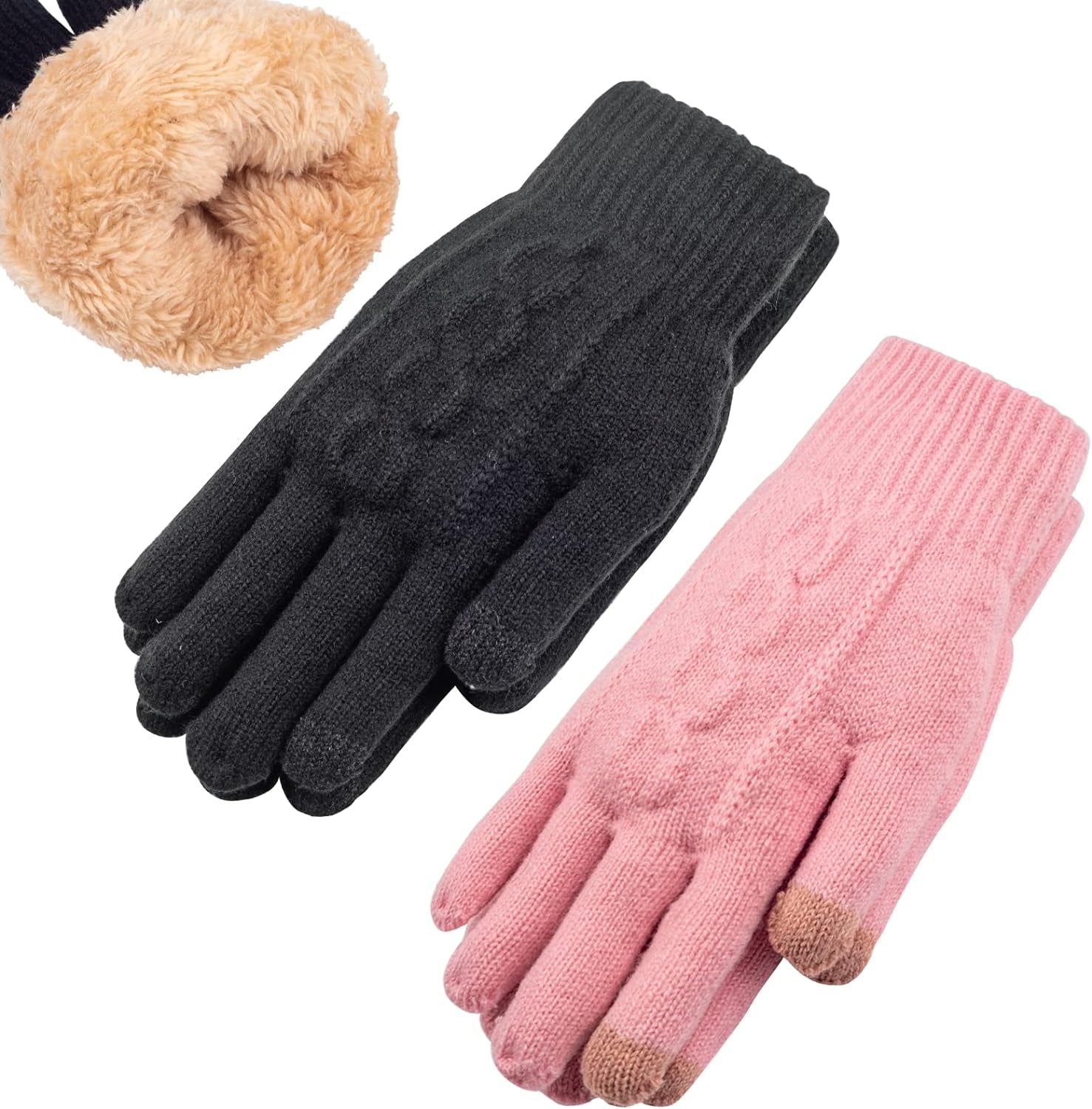 Women'S Winter Warm Touch Screen Gloves Womens Thermal Cable Knit Wool Fleece Li