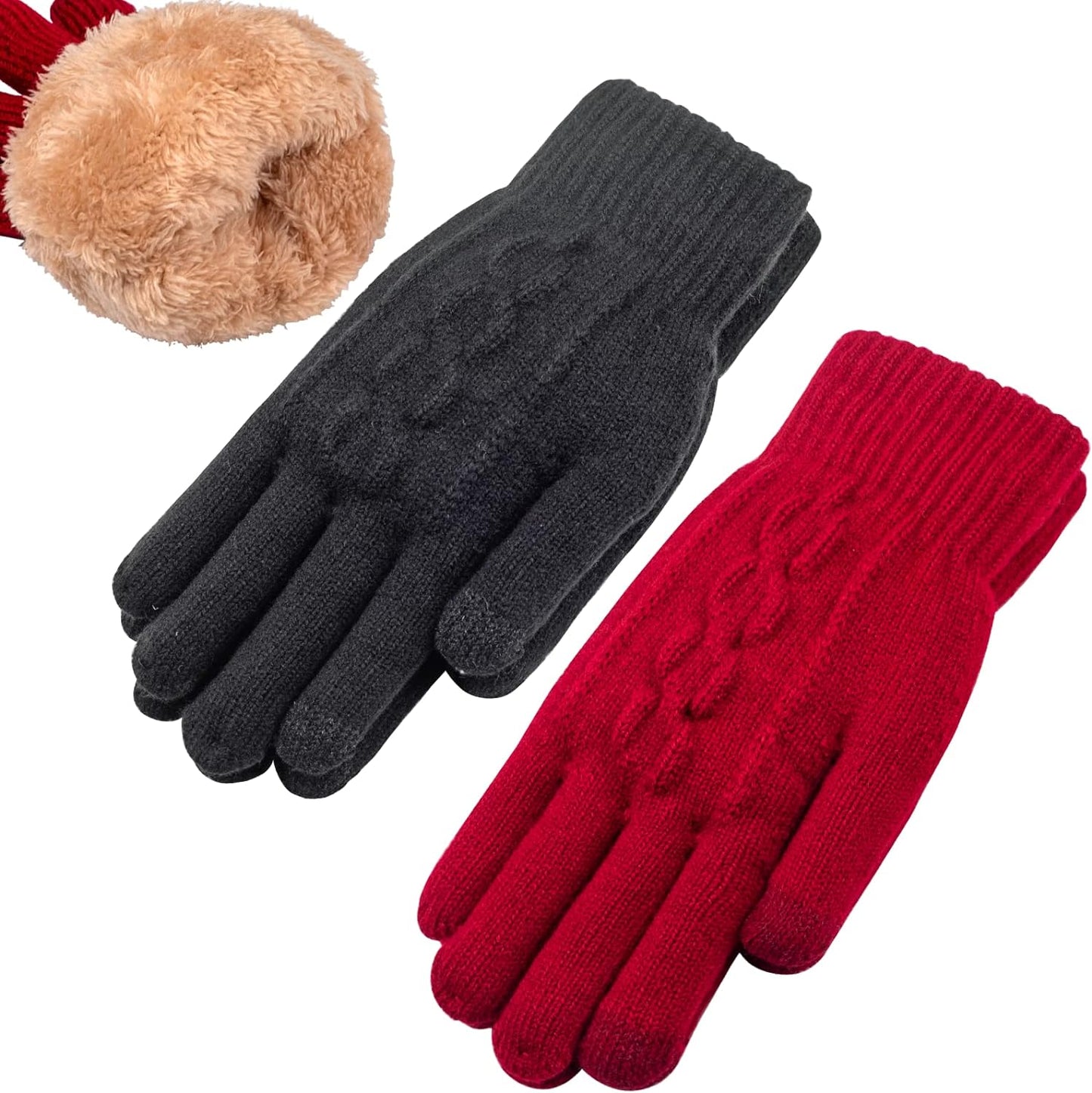 Women'S Winter Warm Touch Screen Gloves Womens Thermal Cable Knit Wool Fleece Li