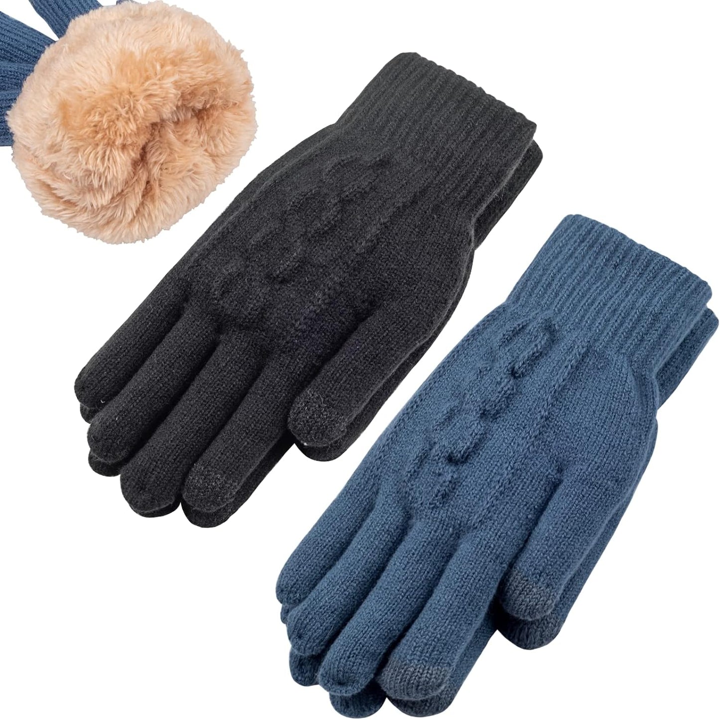 Women'S Winter Warm Touch Screen Gloves Womens Thermal Cable Knit Wool Fleece Li